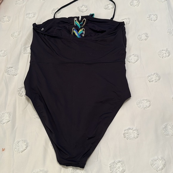 Trina Turk ipanema one piece bandeau lace up black blue swimsuit large - Picture 4 of 6